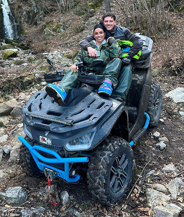 MailOnline's exclusive photo shows the couple enjoying a holiday in Bulgaria, where they embraced their adventurous side by riding quad bikes.
