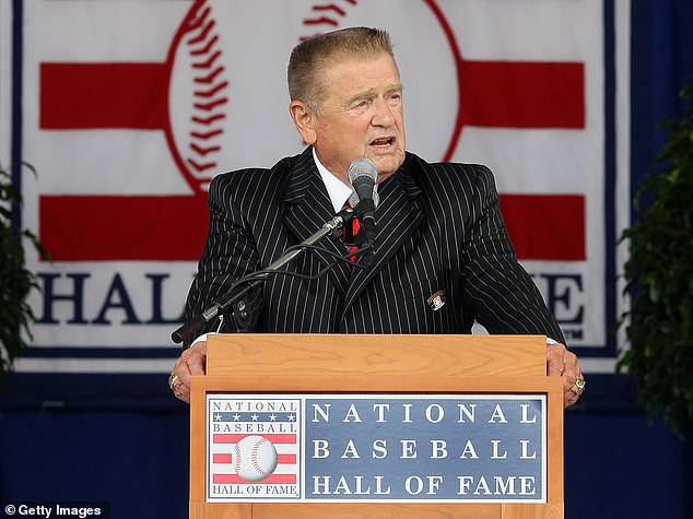 Herzog gives his speech during the Baseball Hall of Fame induction ceremony in July 2010.