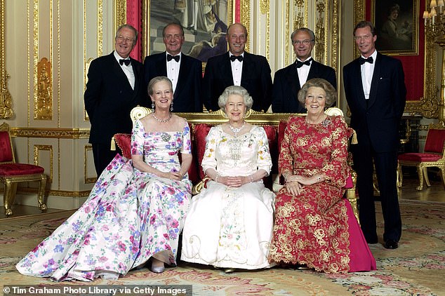 His comments follow a series of abdication rumors among European royalty, after Queen Margaret of Denmark made the shocking decision to renounce the throne after 52 years, making way for her son Frederick to take over as king on the 14th. from January. Pictured: The late Queen Elizabeth II with The Reigning Sovereigns of Europe in 2002