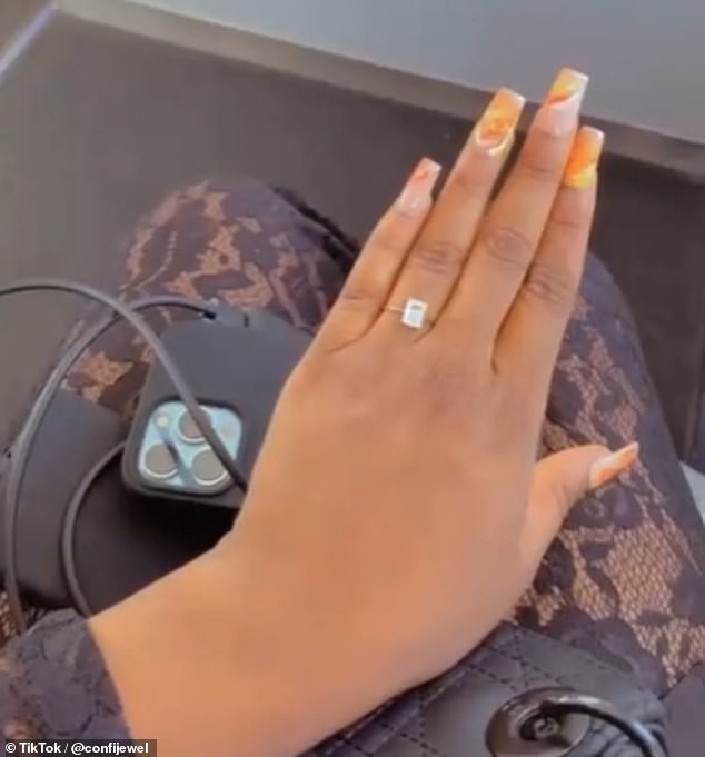 The fairytale moment was made even more special when he revealed that his girlfriend's name was 'Precious', making her 'so precious' to him (pictured: Precious shows off her engagement ring).
