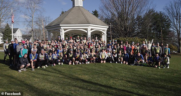 A group photo shows participants raising money for Boston Children's Hospital during the Boston Marathon. Patrick has raised over $72,000 on his donation page