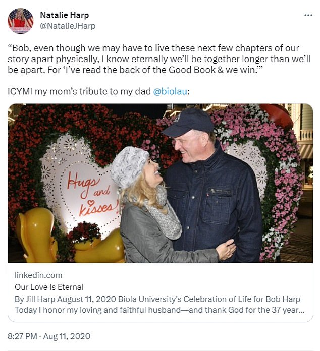 Harp is the daughter of the late Dr. Robert Harp and his wife, Jill.  Her parents were married for 37 years before Dr. Harp passed away on July 17, 2020. The Trump aide shared a rare personal post on her social media channels after her death, including a tribute of her mother.