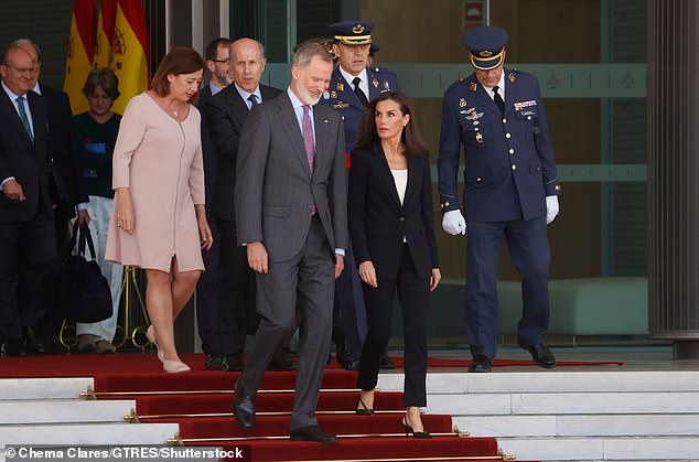 The King of Spain Felipe VI and Letizia during the official farewell at Madrid Airport before their state trip