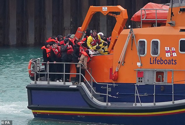 Migrants aboard an RNLI Dover lifeboat on January 31