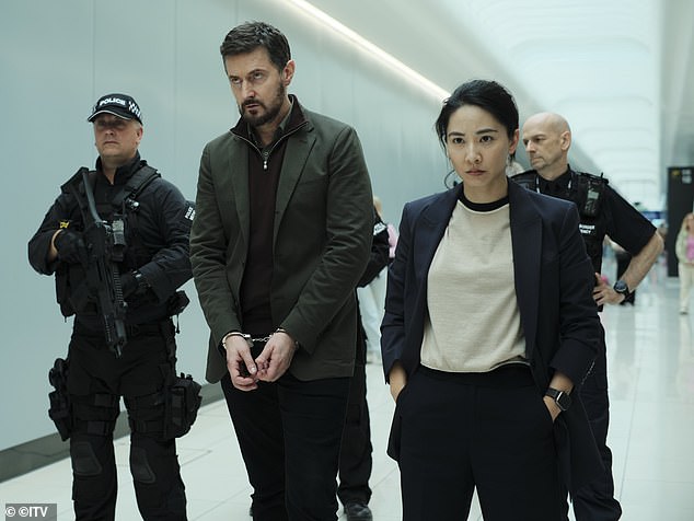 And the 38-year-old actress will also establish herself as an action heroine in ITV's upcoming thriller, Red Eye, as no-nonsense DC cop Hana Li, tasked with escorting a British doctor (Richard Armitage) who has been arrested. .  for murder while flying home from Beijing