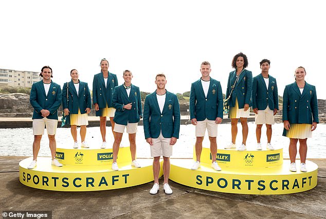 Matildas forward Michelle Heyman (fourth from left) was one of the athletes posing in the stylish uniforms.