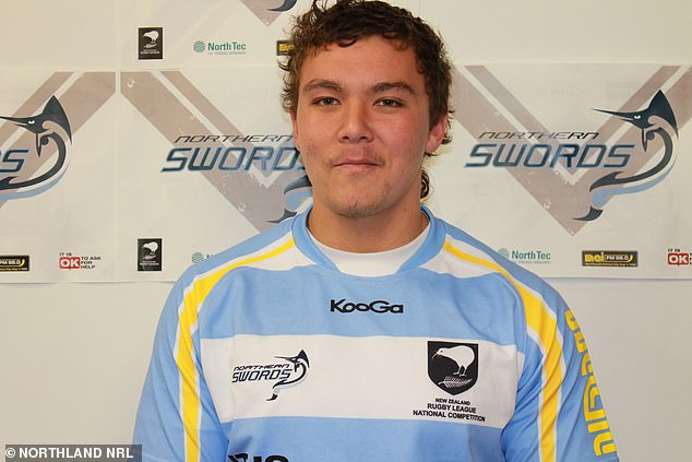 Harris is pictured aged 17 while playing for the Northern Swords, a representative team from New Zealand's North Island, before Penrith recruited him as a cadet.
