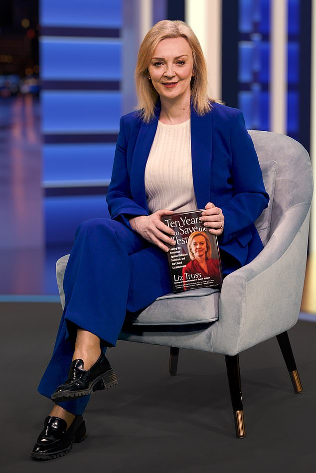 Ms Truss, the shortest-serving Prime Minister in British history, with her new book, titled Ten Years to Save the West.