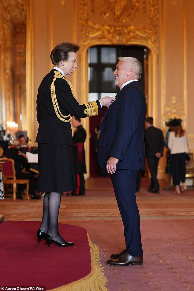 Paul, who was handed the honor by the Princess Royal, said he would love for the Prince and Princess of Wales to appear on the show (pictured with Princess Anne).