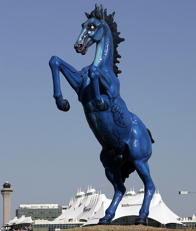 The Blue Mustang statue in front of the airport, known as Blucifer, killed its creator, artist Luis Jiménez, in 2006