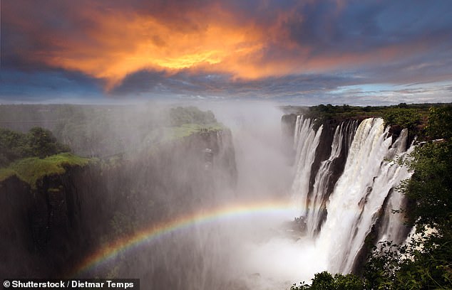 Victoria Falls offers a spectacular view at sunset and you may even see a rainbow.