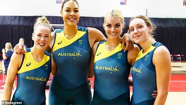 Cambage (pictured, second from left) was eventually banned from representing the Opals again after her long list of indiscretions.