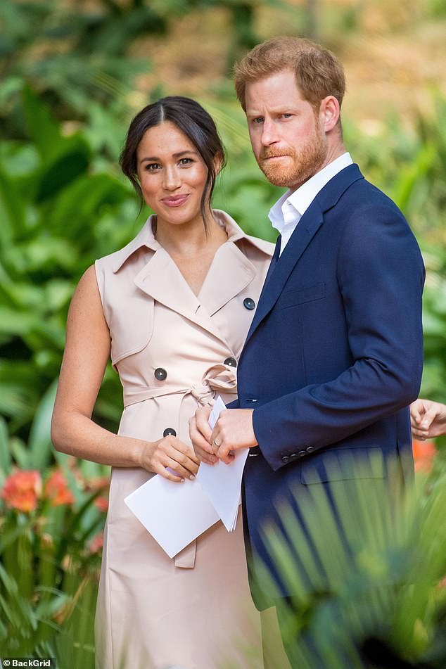 An investigation by RTL and the media outlet Stern also links Haub's suspicious disappearance to a Russian billionaire known as the 'Scarface Oligarch', who sold Prince Harry and Meghan Markle (pictured) his mansion in Montecito, California, in 2020.