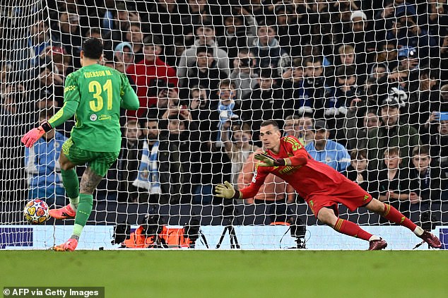 Manchester City goalkeeper Ederson scored in the penalty shootout on Wednesday night.