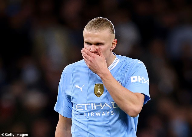 Manchester City forward Erling Haaland suffered further frustration after his header hit the crossbar.