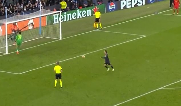Replays showed that Luka Modric crashed the ball into the stands behind the goal after missing his shot moments earlier.