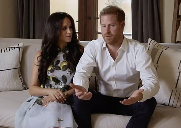 Harry and Meghan on a sofa at their Montecito residence