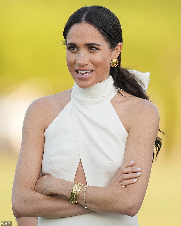 Meghan Markle introduced the first product from her American Riviera Orchard brand in strawberry jam jars. Pictured: The Duchess of Sussex at the Royal Salute Polo Challenge in Wellington on April 12.