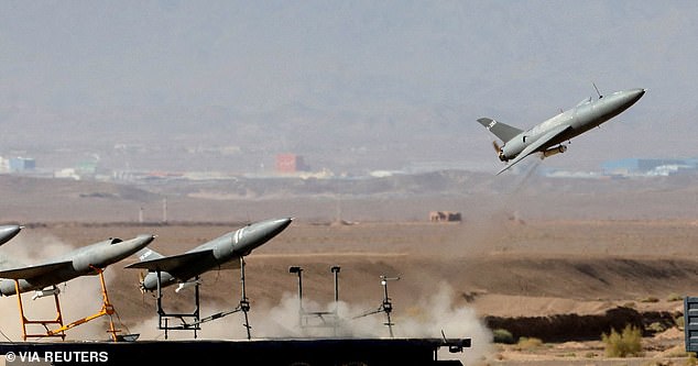 A drone is launched during a military exercise at an undisclosed location in Iran, in this image obtained on August 25, 2022.