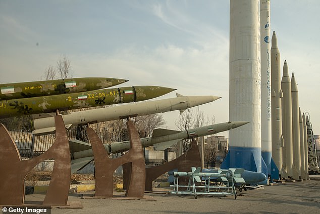 Iranian missiles displayed in a park on January 20, 2024 in Tehran
