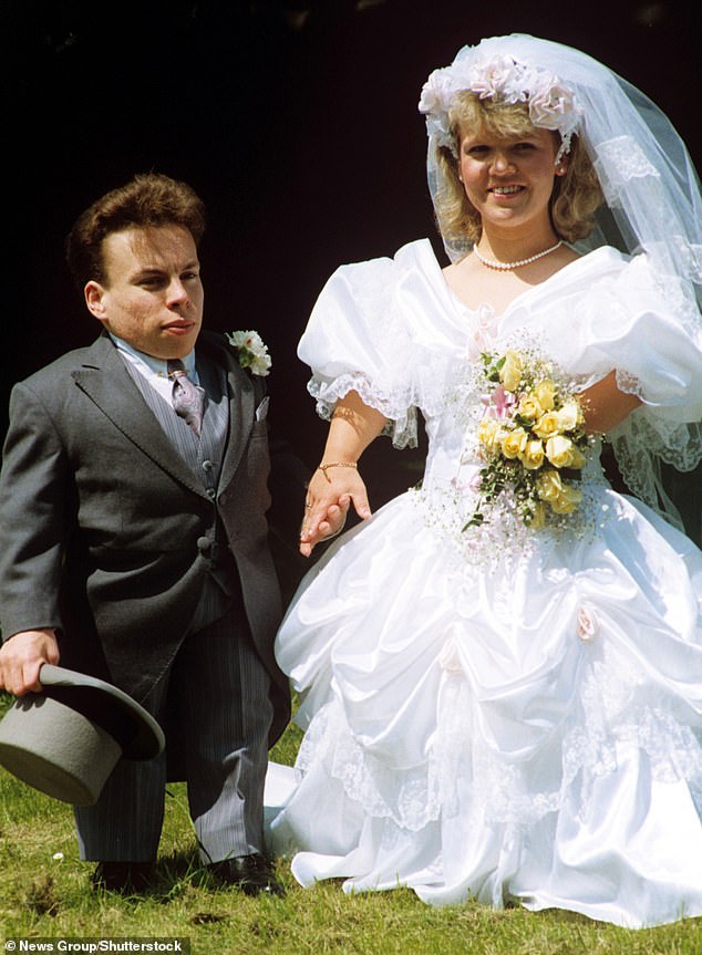 Warwick and Samantha Davis photographed at their wedding in Yaxley, Cambridgeshire, in 1991.