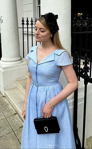 The royal chose a sky blue textured dress from Self-Portrait for a March wedding