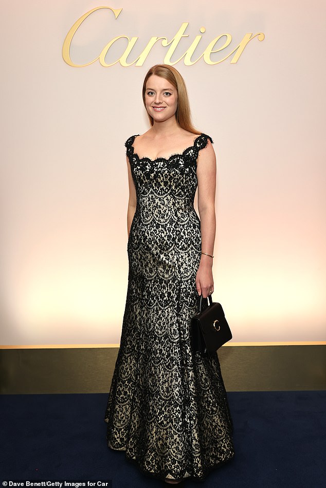 The royal wears a Phillipa Lepley lace dress at the 32nd Cartier Racing Awards at The Dorchester