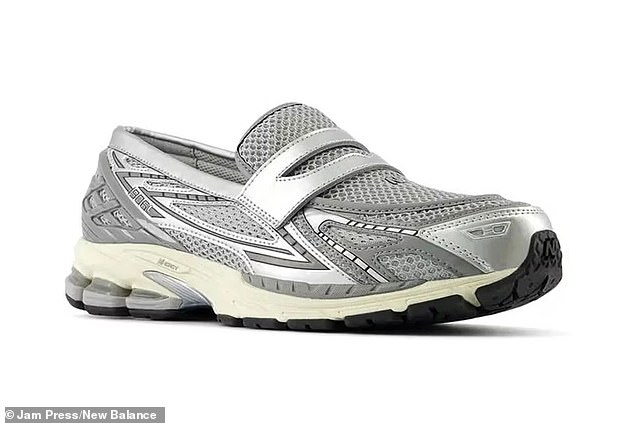 The shoes, which feature silver and white material, are said to release in stores later this year.