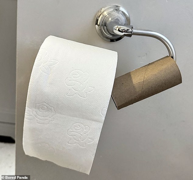 A woman decided to see how long it took her partner to change the toilet paper as he usually does, but in the end he ended up doing it this way