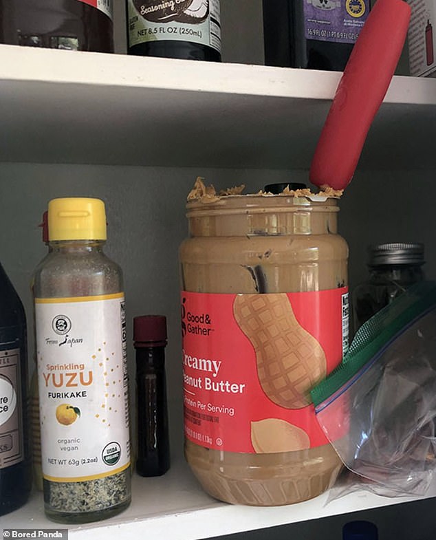 Meanwhile, another woman's fiancé, from the United States, decided to put the peanut butter back on the shelf, open and with a knife still inside.