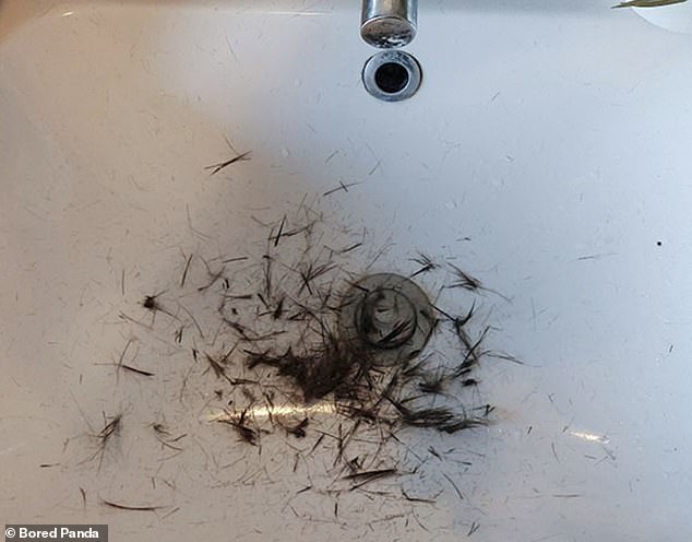 Someone's husband left hair clippings in the sink for her to clean before leaving for work for the day.