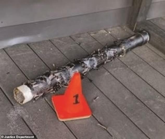 Palmer allegedly lit a pipe full of gunpowder (pictured) and threw it at the entrance to the Satanic Temple in Salem, Massachusetts, before escaping last Monday.