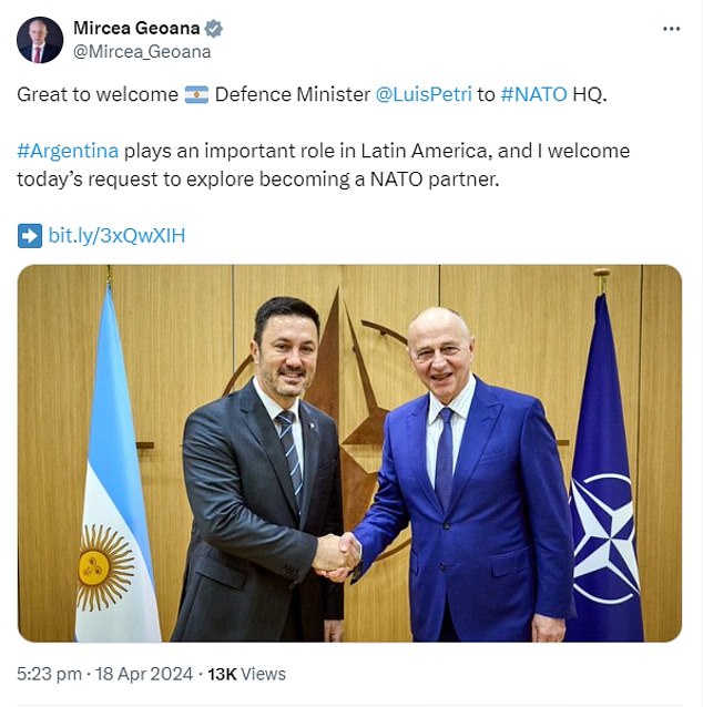 Argentine Defense Minister Luis Alfonso Petri met with the Deputy Secretary General of NATO