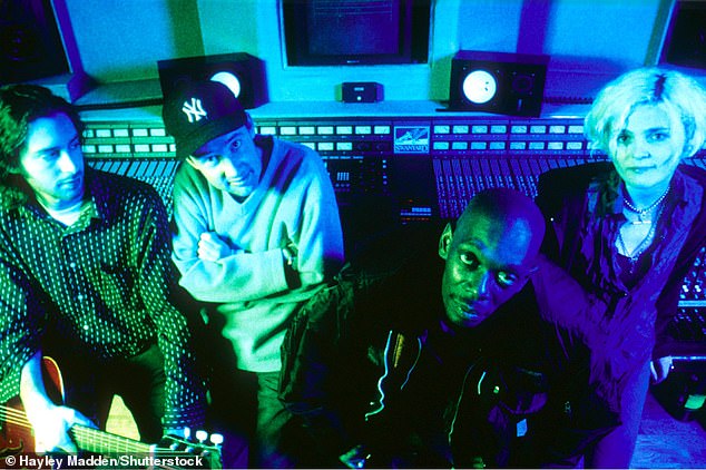 Maxi Jazz (second right) with Faithless bandmates Sister Bliss (right) and Rollo Armstrong in 1996
