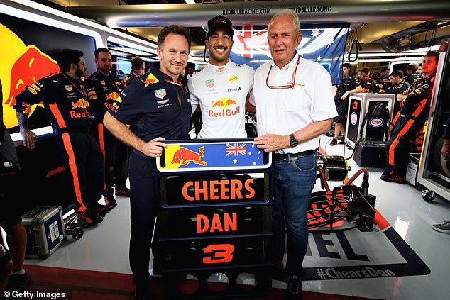 Marko, pictured with Red Bull Racing team principal Christian Horner and Ricciardo, said the Australian could be replaced as early as this season.