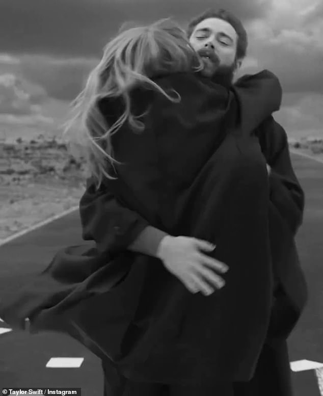 The couple could be seen running into each other's arms in another shot on a cloudy, deserted road.