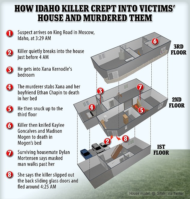 The way the killer navigated the three-story house to kill the four students, who were sleeping in separate rooms and floors, in the early hours of a November morning has raised questions about his motives and his possible knowledge of the layout. .