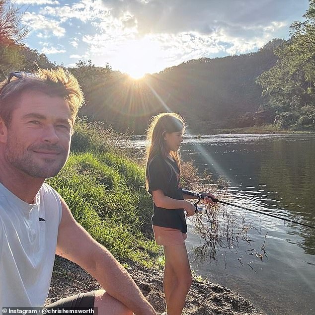 Her husband Chris Hemsworth also shared a gallery of images on social media showing the outback getaway, which included hiking, swimming and camping.