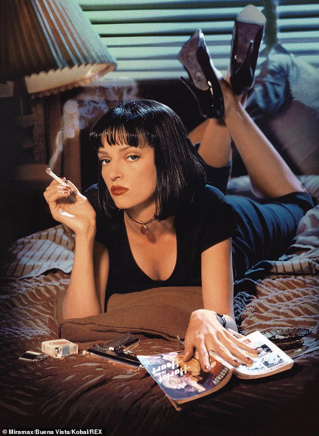 Uma looked remarkably like her character Mia Wallace even after 30 years (pictured: promotional material for 1994's Pulp Fiction featuring Uma as Mia Wallace)