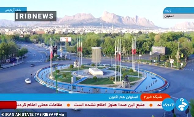 An image capture provided by Iran's state television, the Islamic Republic of Iran Broadcasting (IRIB), shows what the television said was a live image of the city of Isfahan in the early hours of April 19, 2024.