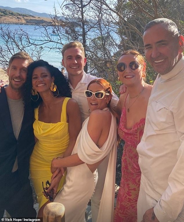 Vick looked sensational in her canary yellow dress while Calvin sported a navy suit with a light gray t-shirt (pictured with Dom Barklem, Ami Bennett and DJ Fat Tony).