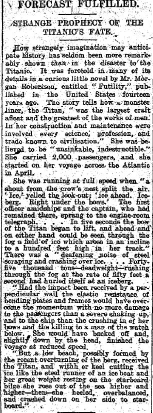 The Daily Mail's coverage of the book shortly after the Titanic disaster