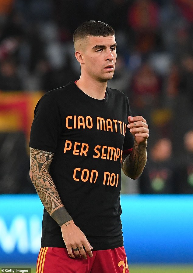 Mancini was seen wearing a t-shirt that said in Italian: 'Goodbye Mattia, forever with us'