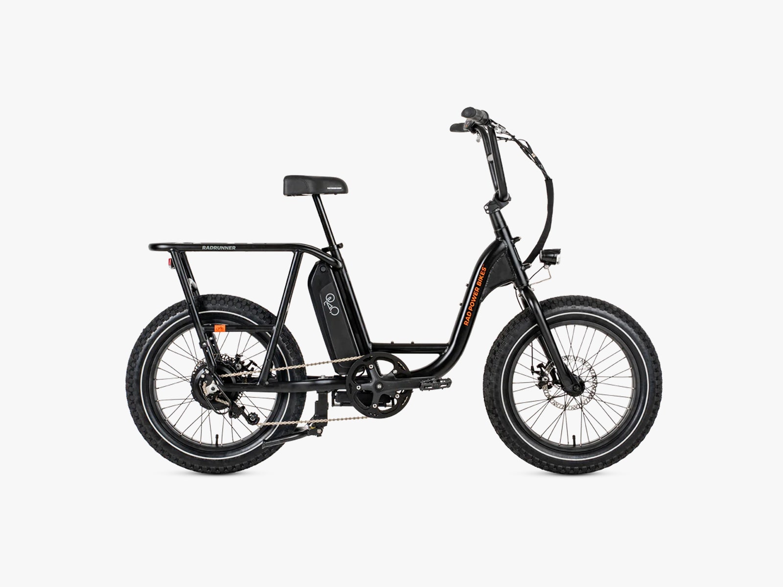 Side view of black electric bicycle.