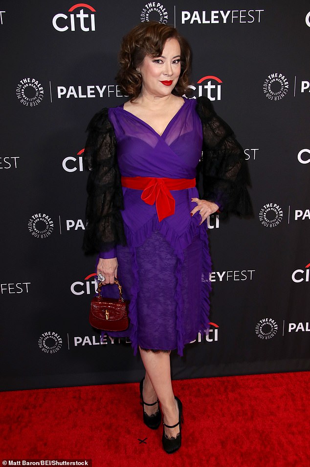 The Oscar-nominated actress, 65, stunned in a purple lace dress as she arrived at the 41st annual PaleyFest gala honoring the animated comedy.
