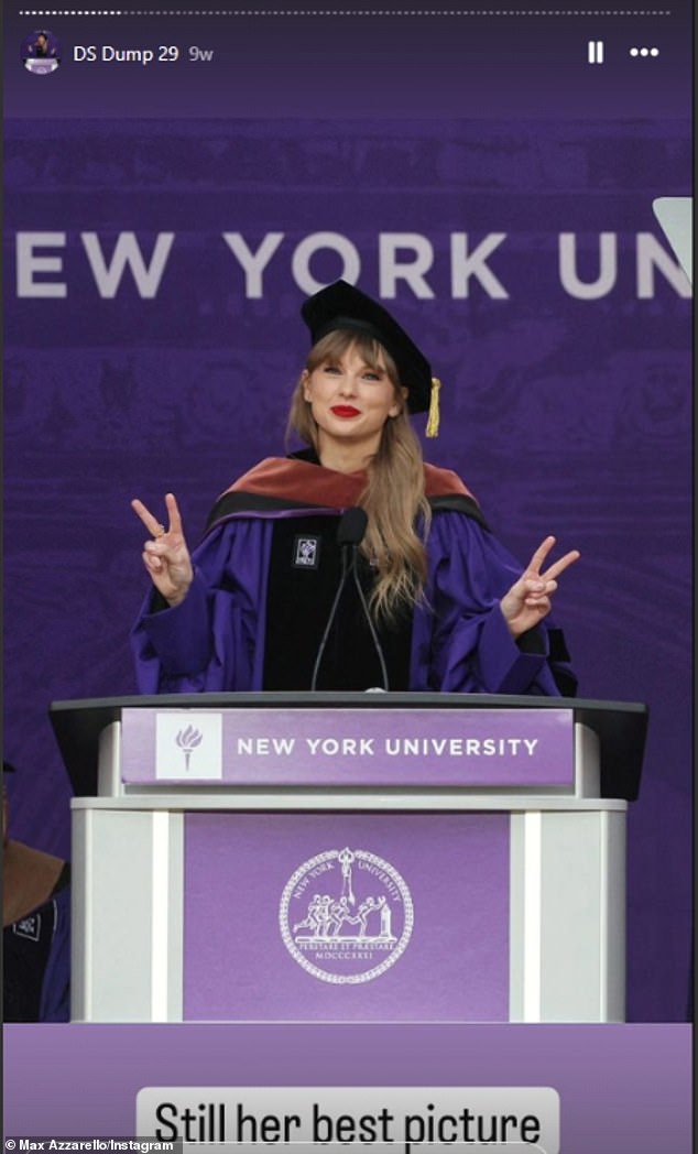But after a series of cryptic AI-generated images, the conspiracy theorist posted a real image of Swift flashing the peace sign at her commencement speech at New York University in 2022.