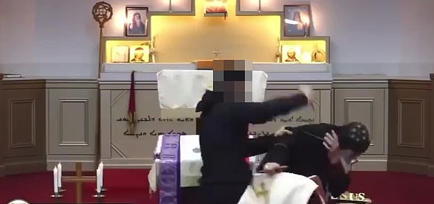 The alleged attack was captured on an online broadcast of the church service.