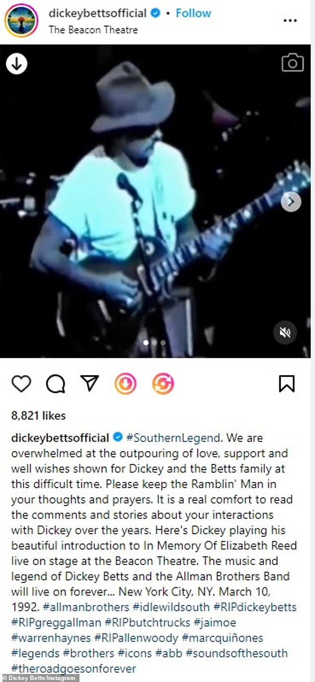 The day after his death, Betts' family thanked fans for their 