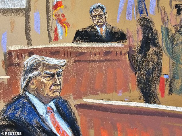 Trump sits as the final jurors are sworn in Friday during his criminal trial on the charges.