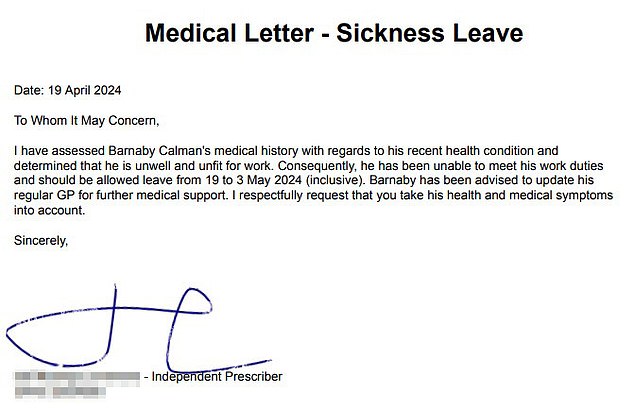 Another sick note given to Barney read: 